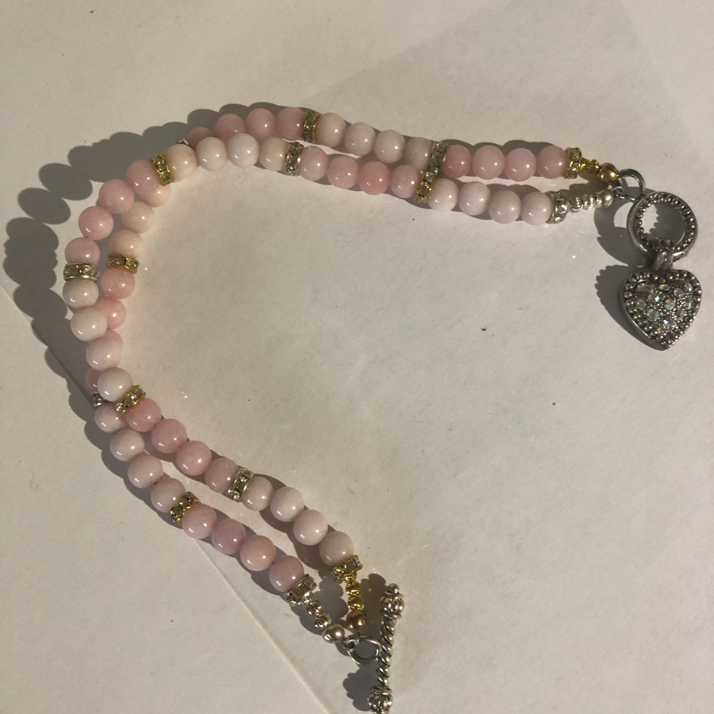 Pink Jade & Austrian Crystal Bracelet